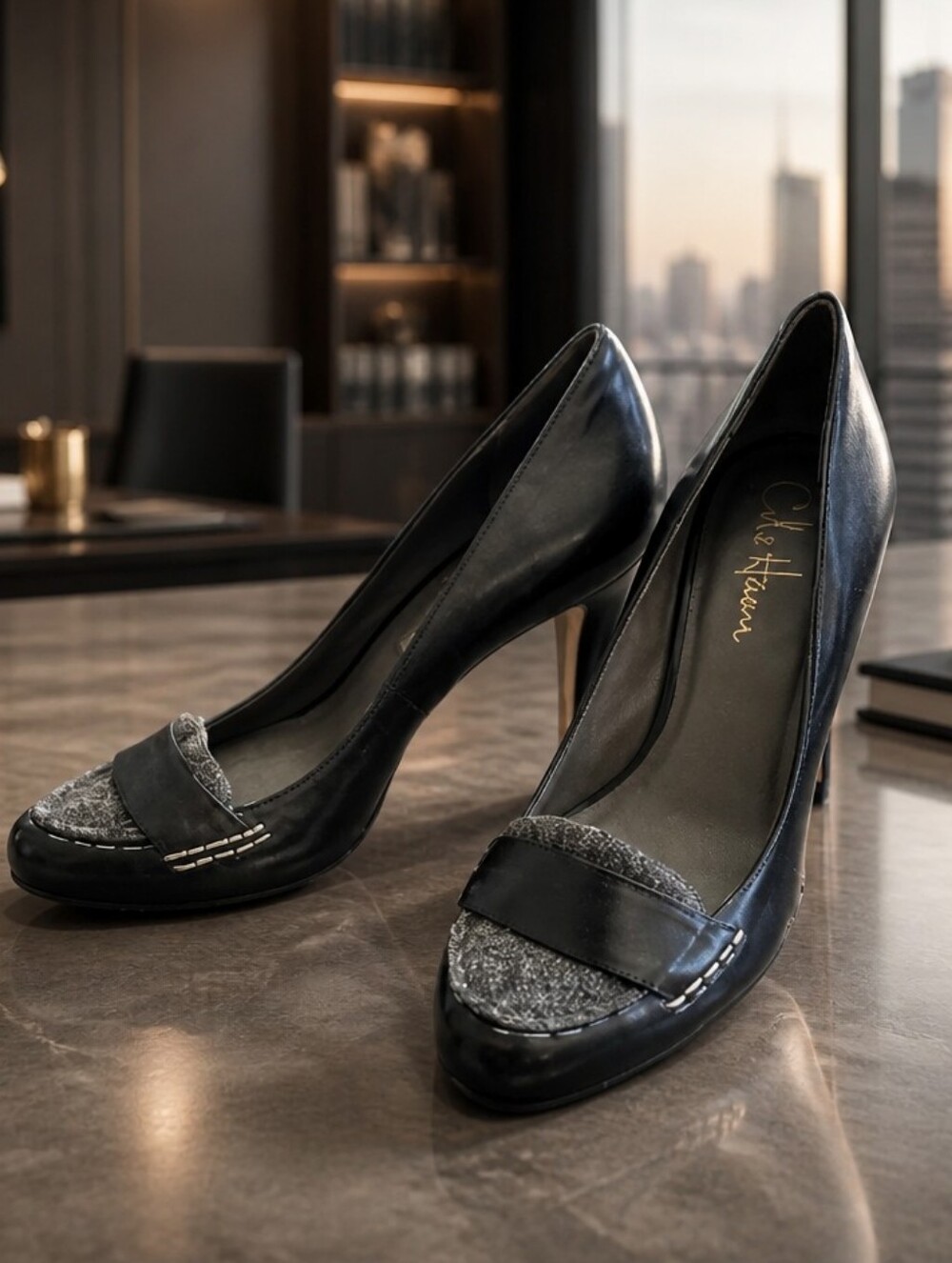Women's Cole Haan Black & Gray Oxford Heels Sz 7 OfficeSiren 3.5in heel Nike Air